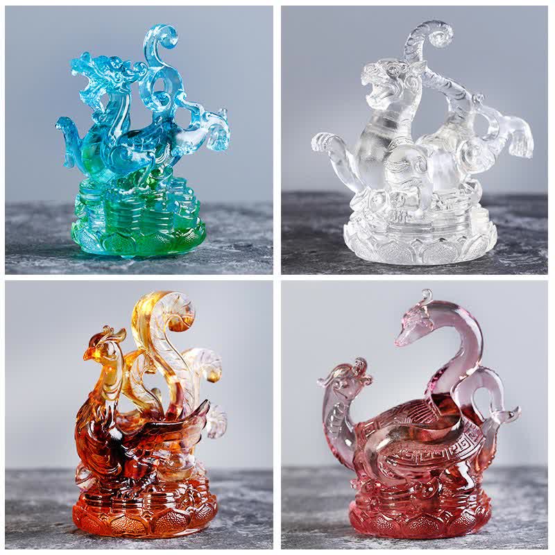 Handgefertigte azurblaue Drache-Liuli-Feng-Shui-Statue, 11 cm