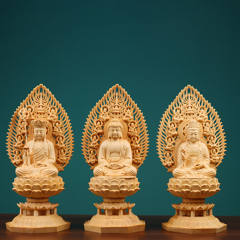 Handgefertigte Buddha-Statue aus Buchsbaumholz für die Erdungsdekoration zu Hause