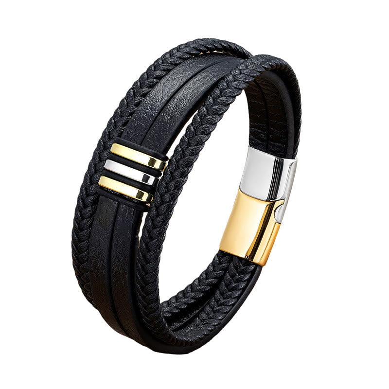Handgefertigtes spirituelles Armband aus geflochtenem Leder mit Schnalle aus Titanstahl