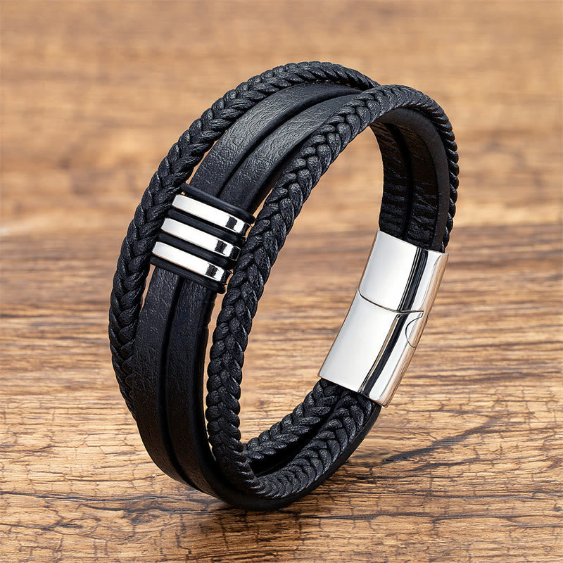 Handgefertigtes spirituelles Armband aus geflochtenem Leder mit Schnalle aus Titanstahl