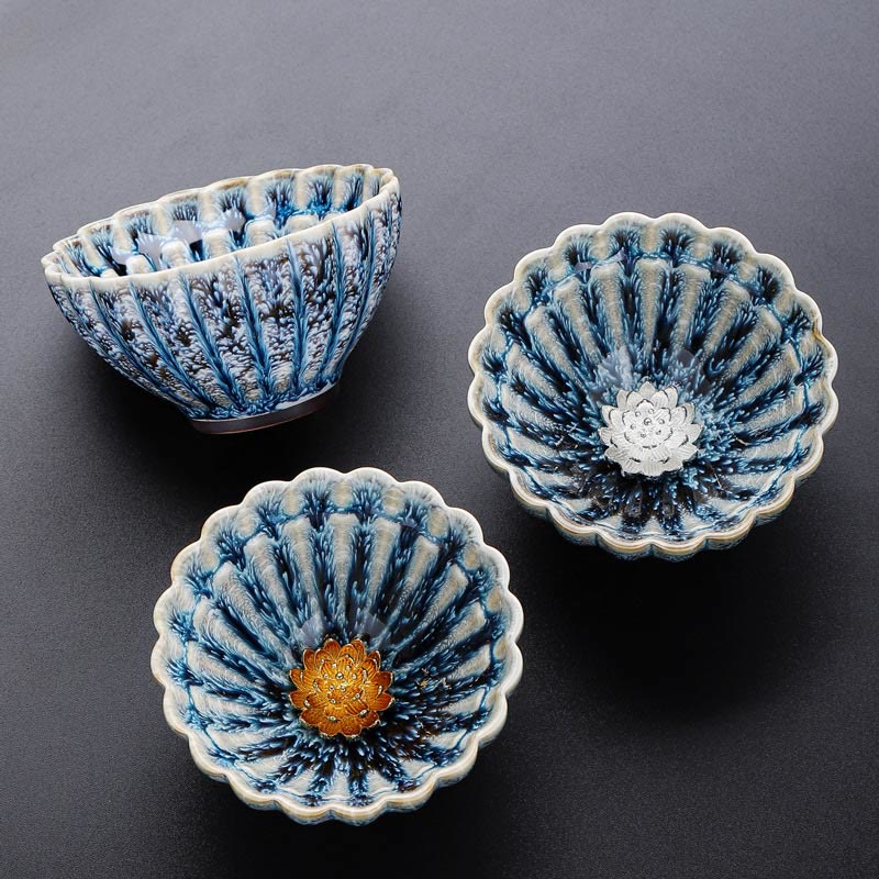 Handgefertigte chinesische Lotus-Teetasse aus Keramik von Jian Zhan, 80 ml
