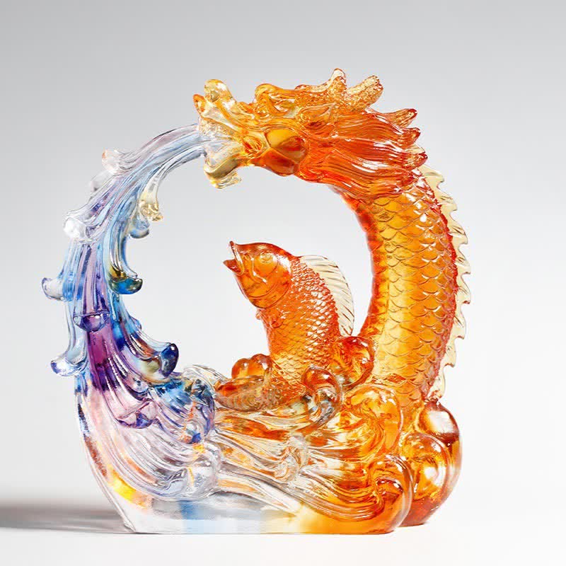 Handgemachte Feng Shui Liuli Drachen Koi Fisch Kristall Kunst