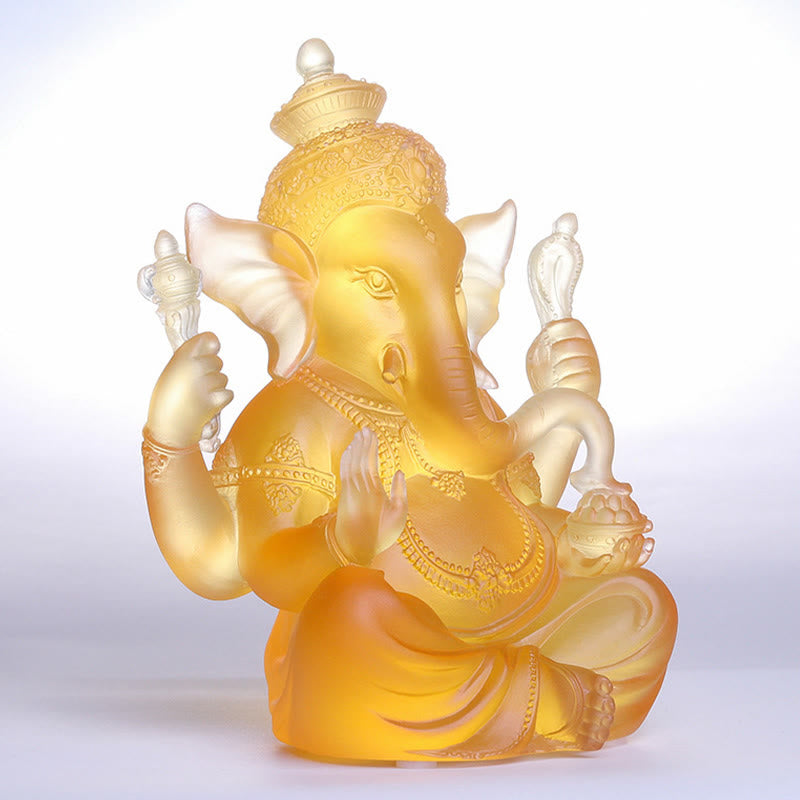 Handgefertigte Ganesh-Statue aus Liuli-Kristall, 11,5 cm, Schutzkunst
