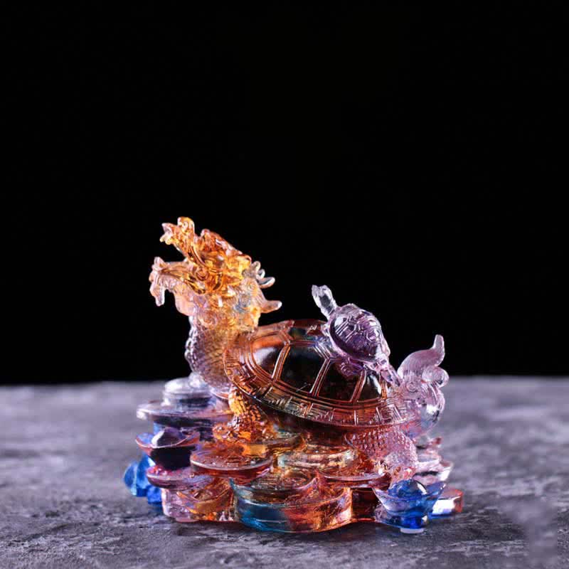Handgefertigtes Liuli Feng Shui Drachenschildkröte Kunstwerk für Glück