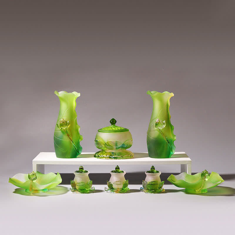 Handgefertigtes Liuli Feng Shui Lotus Kristall Kunstwerk