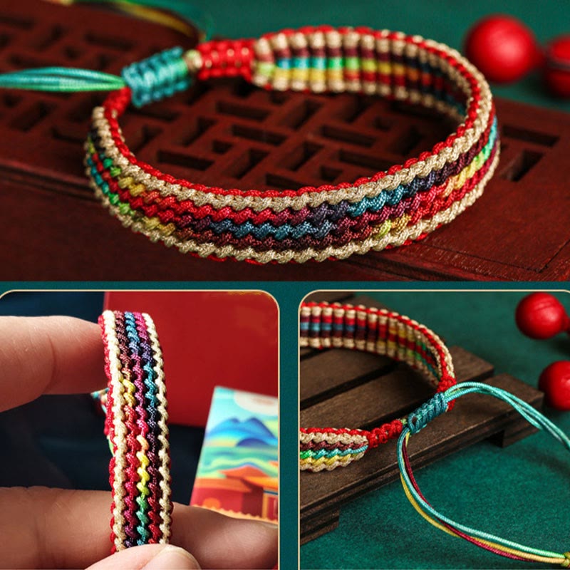 Handgefertigtes mehrfarbiges rotes Schnurarmband für Schutz und Glück