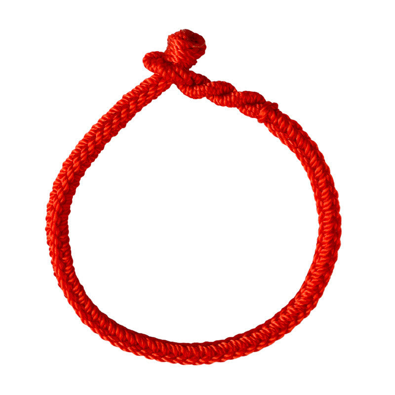 Handgemachtes rotes Armband mit acht Fäden und Friedensknoten
