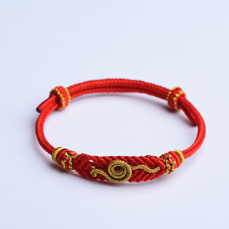 Handgemachtes rotes Armband mit acht Fäden, Friedensknoten und Schlangenjahr