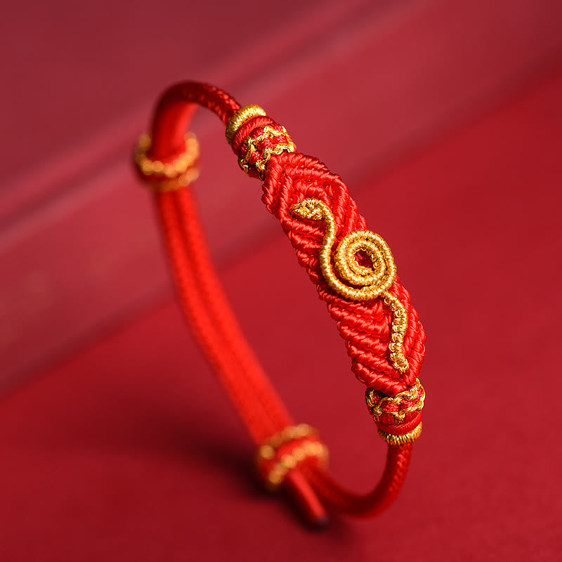 Handgemachtes rotes Armband mit acht Fäden, Friedensknoten und Schlangenjahr