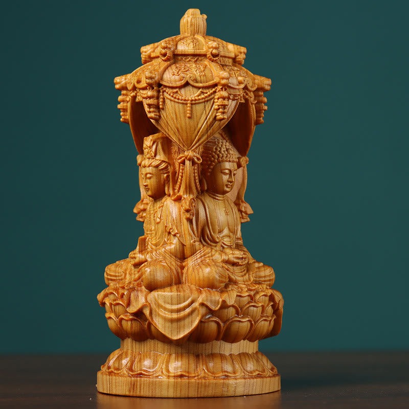 Handgefertigte Buddha-Statue aus Thuja-Holz zur Abwehr von Geistern