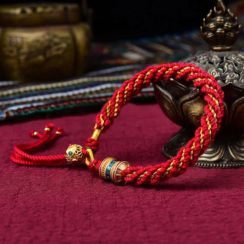 Handgefertigtes tibetisches rotes Schnurarmband für Glück und Schutz