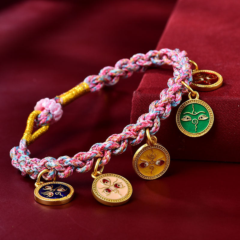 Handgefertigtes spirituelles Armband aus tibetischem Seil | Fünf Götter des Reichtums