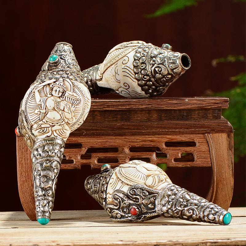 Handgefertigte tibetische Shankha-Muschel-Dekoration für Reichtum