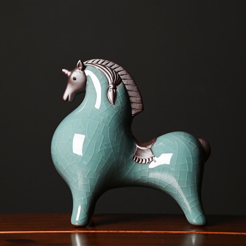 Keramik-Pferdefigur mit gesenktem Kopf, 11 cm, für Erfolg und Freiheit