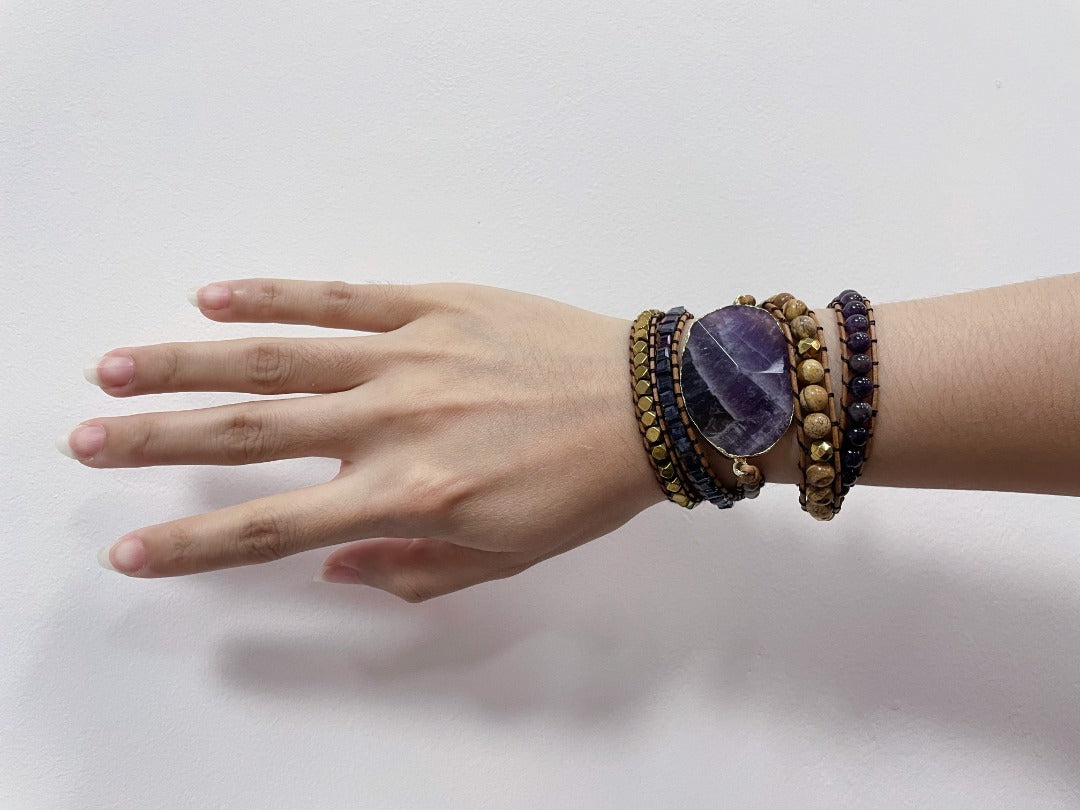 Heilendes Edelstein-Wickelarmband: Amethyst & Aventurin