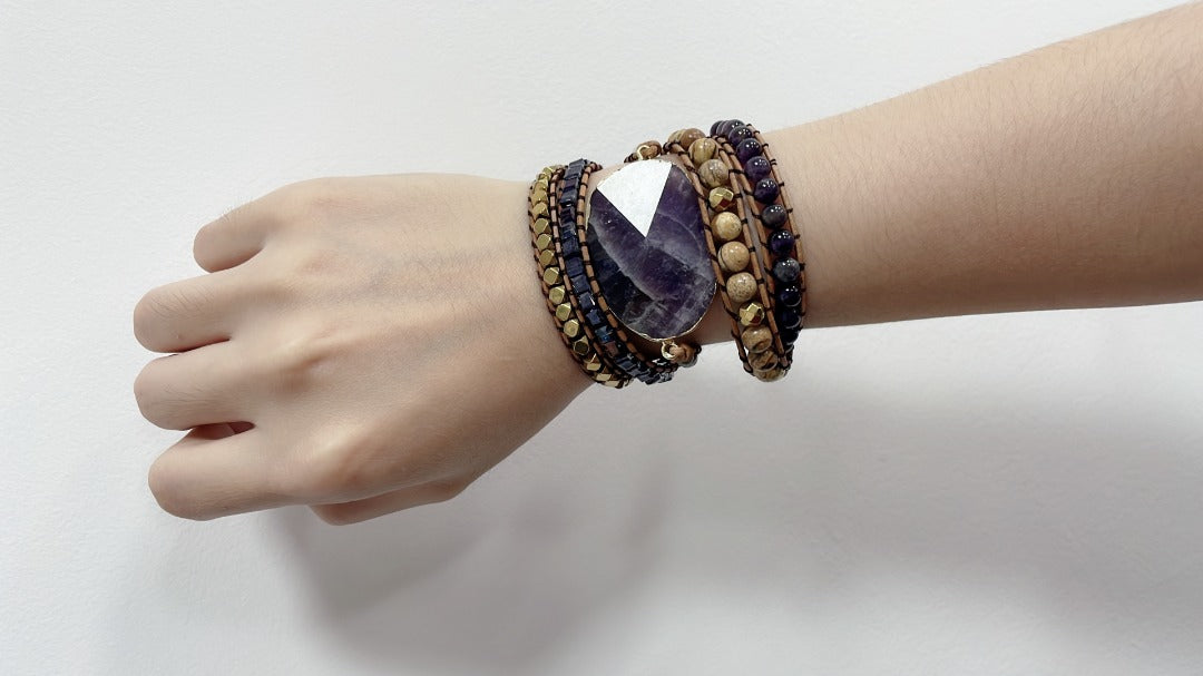 Heilendes Edelstein-Wickelarmband: Amethyst & Aventurin