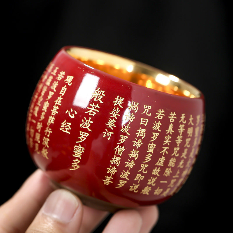 Herz-Sutra-Meditations-Teetasse aus Keramik, 130 ml, Rot oder Blau