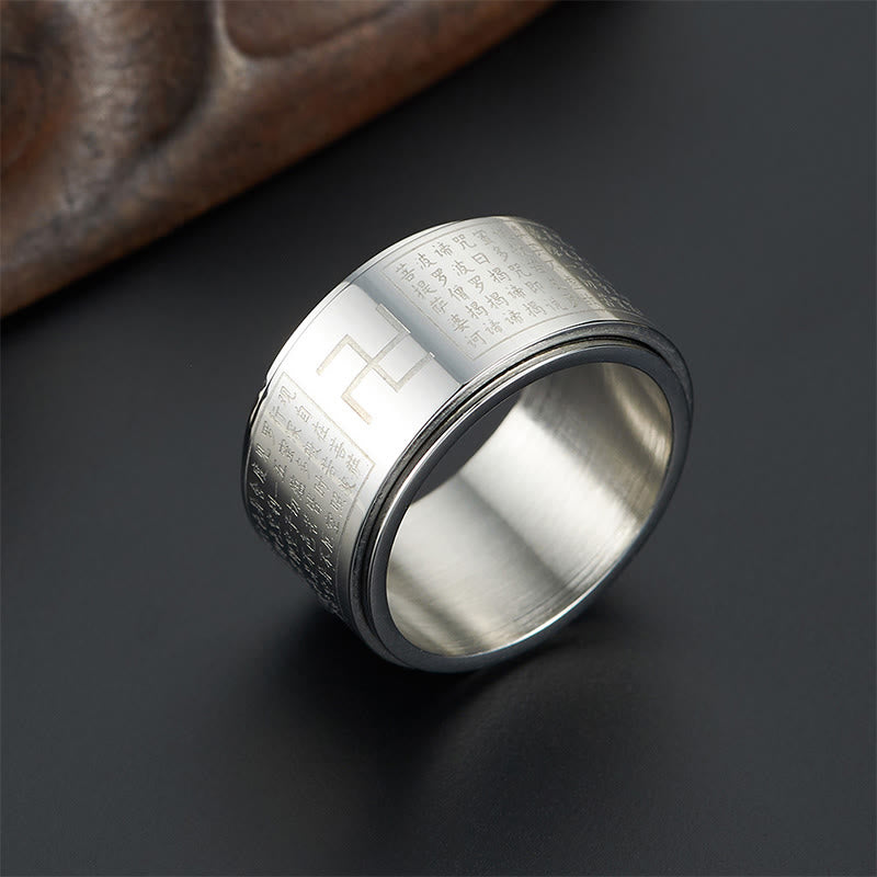 Drehbarer spiritueller Ring aus Titanstahl mit Herz-Sutra