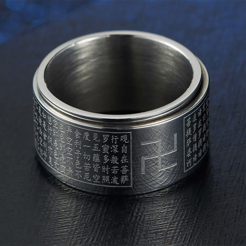 Drehbarer spiritueller Ring aus Titanstahl mit Herz-Sutra
