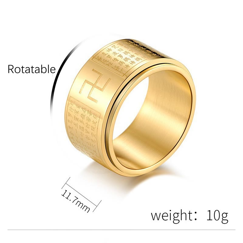 Drehbarer spiritueller Ring aus Titanstahl mit Herz-Sutra