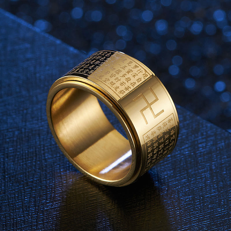 Drehbarer spiritueller Ring aus Titanstahl mit Herz-Sutra