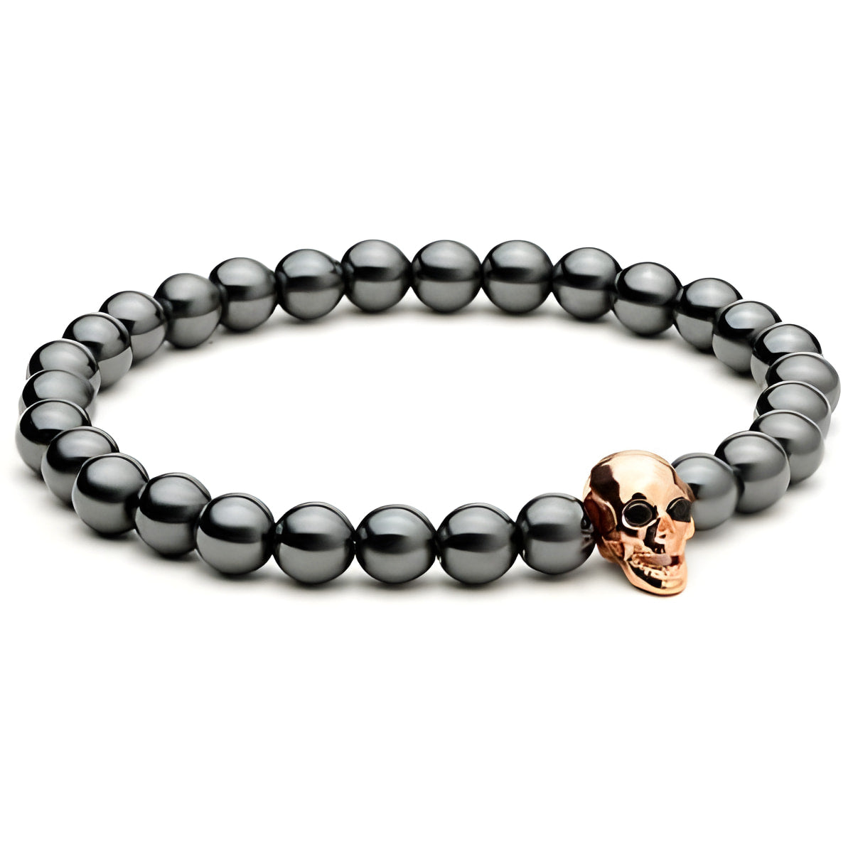 Hämatit-Totenkopf-Armband mit schwarzen Zirkonia-Augen