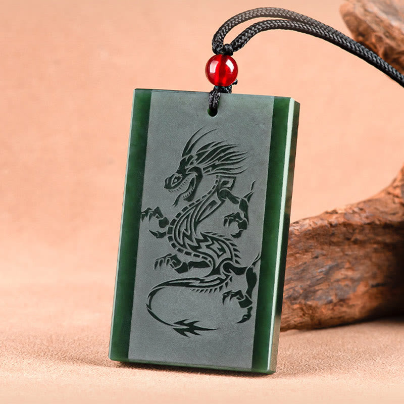 Hetian Cyan Jade Drachen Erfolg Halskette Anhänger