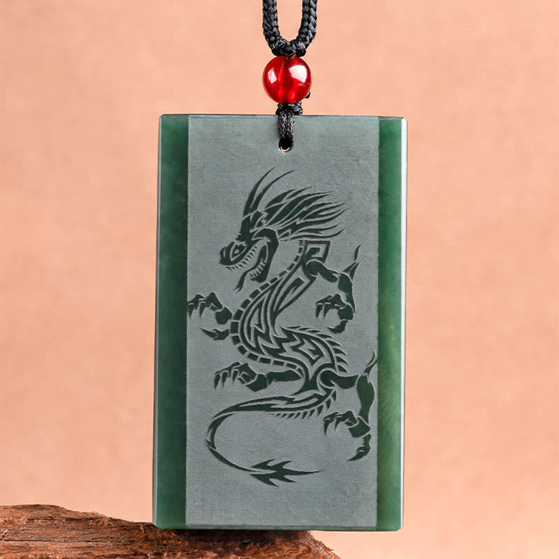 Hetian Cyan Jade Drachen Erfolg Halskette Anhänger