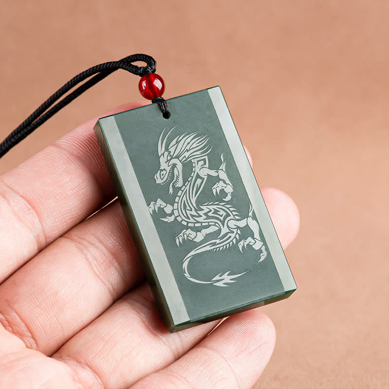 Hetian Cyan Jade Drachen Erfolg Halskette Anhänger