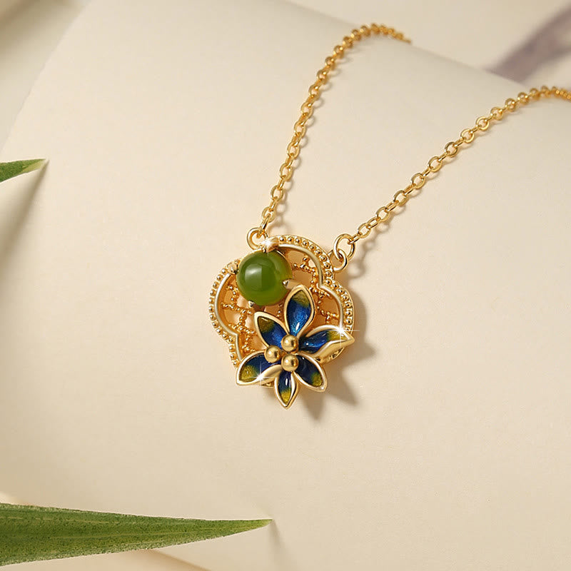 Hetian Cyan Jade Vierblättriges Kleeblatt Schmuckset | Heilende Klänge