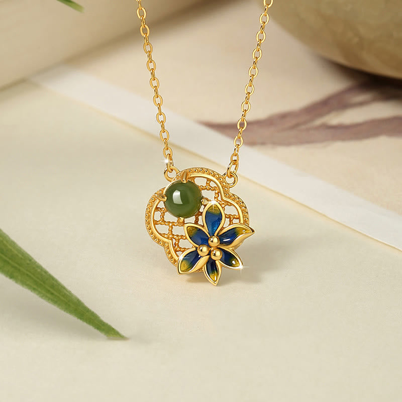 Hetian Cyan Jade Vierblättriges Kleeblatt Schmuckset | Heilende Klänge