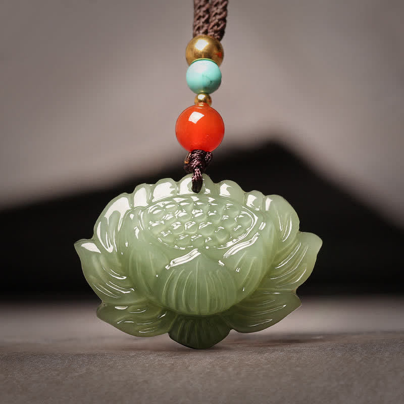 Hetian Cyan Jade Lotus Erfolg Halskette Anhänger