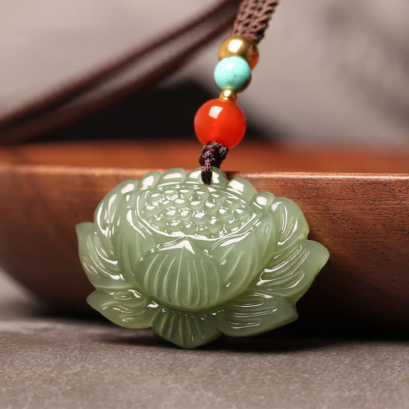 Hetian Cyan Jade Lotus Erfolg Halskette Anhänger