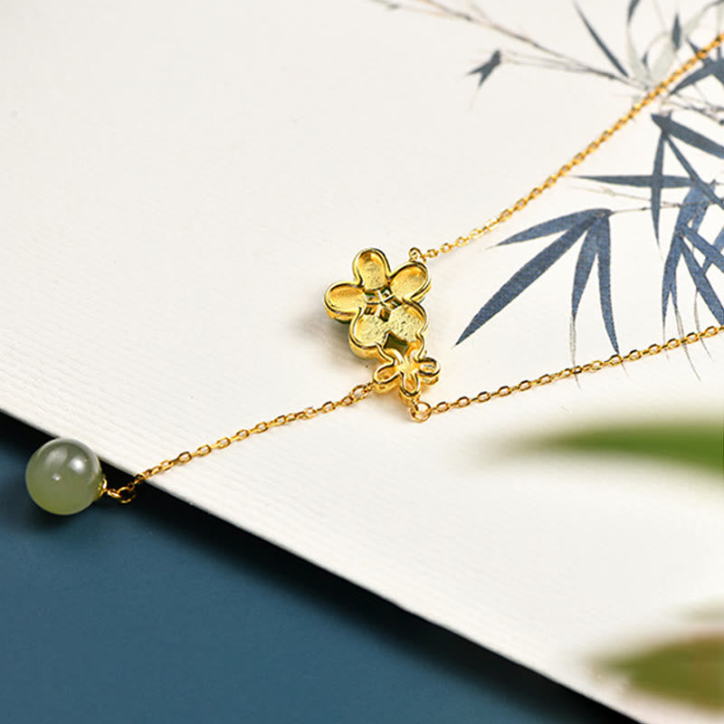 Hetian Cyan Jade Glückskette in 925 Silber | Heilende Klänge