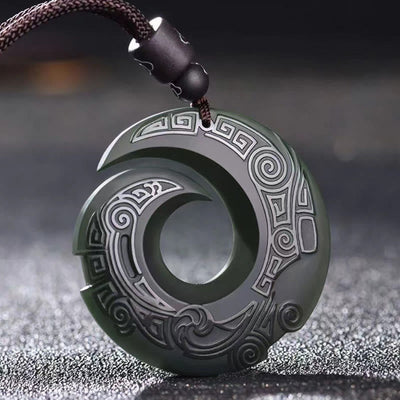 Hetian Cyan Jade Halskette | Das eigene Glück verbessert die Friedensschnalle