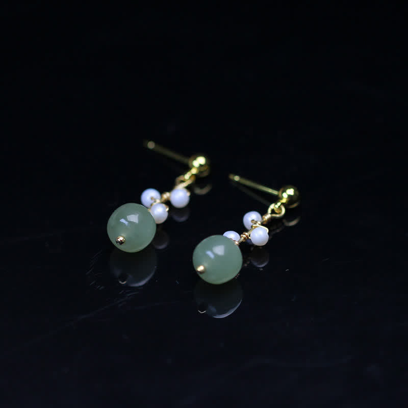 Hetian Jade 14K Gold Ohrhänger für Wohlstand und Glück