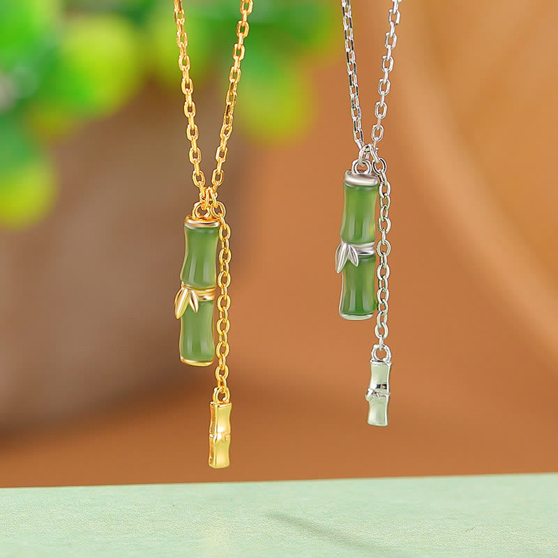 Hetian Jade Bamboo Abundance Halskette in 925 Silber