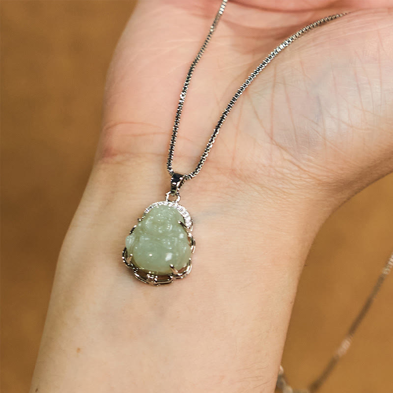 Halskette „Lachender Buddha“ aus Hetian-Jade für Fülle und Glück