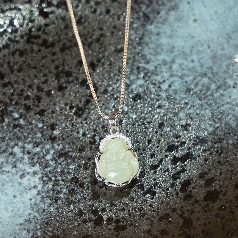 Halskette „Lachender Buddha“ aus Hetian-Jade für Fülle und Glück