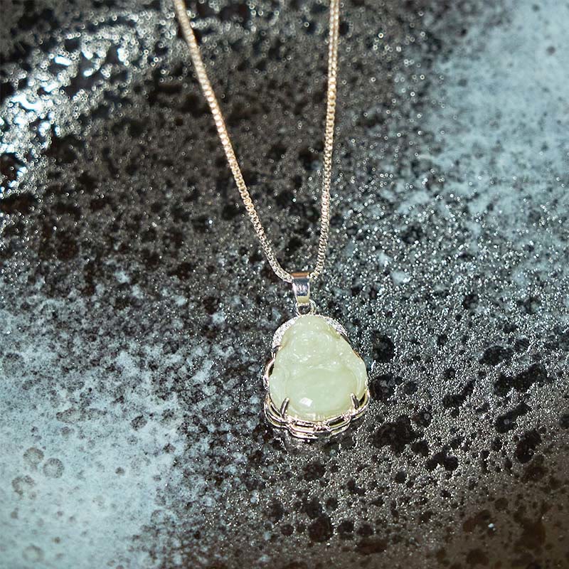 Halskette „Lachender Buddha“ aus Hetian-Jade für Fülle und Glück