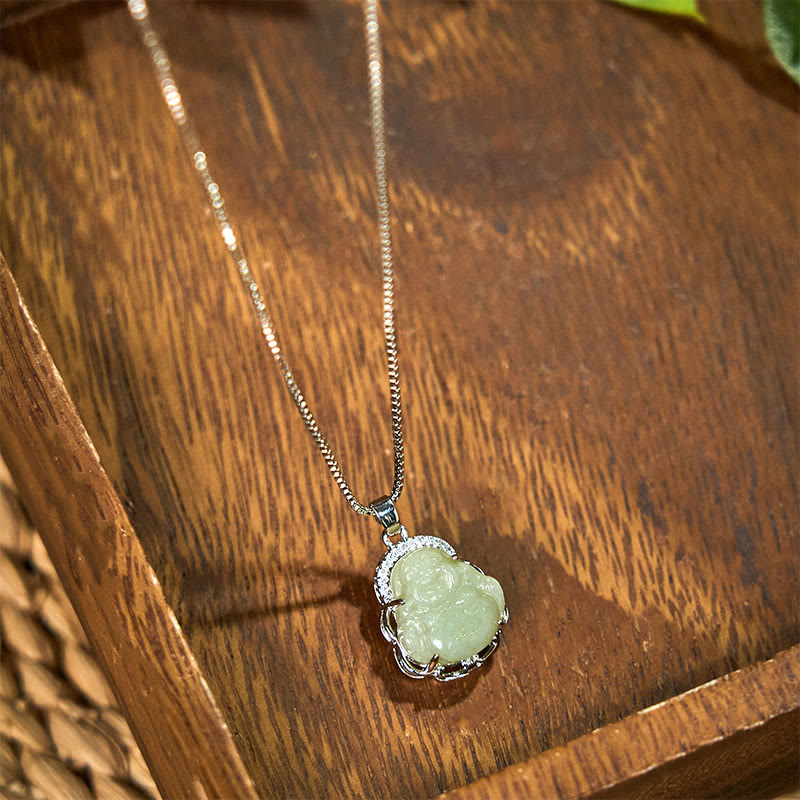 Halskette „Lachender Buddha“ aus Hetian-Jade für Fülle und Glück