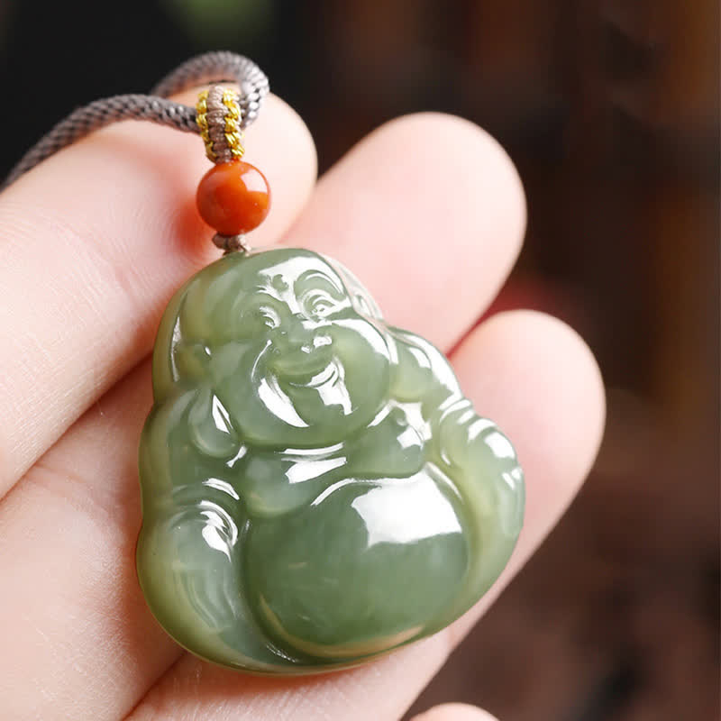 Halskette mit lachendem Buddha aus Hetian-Jade für Fülle und Wohlstand