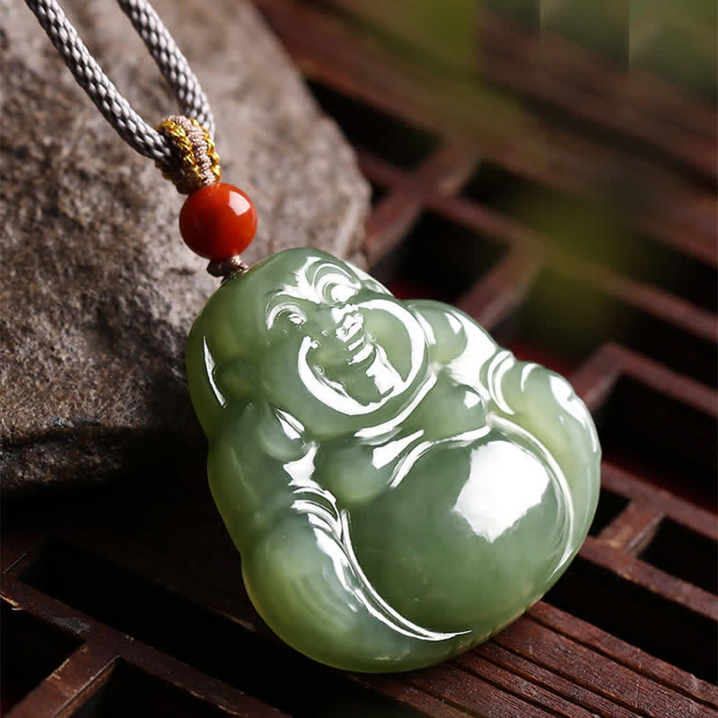 Halskette mit lachendem Buddha aus Hetian-Jade für Fülle und Wohlstand