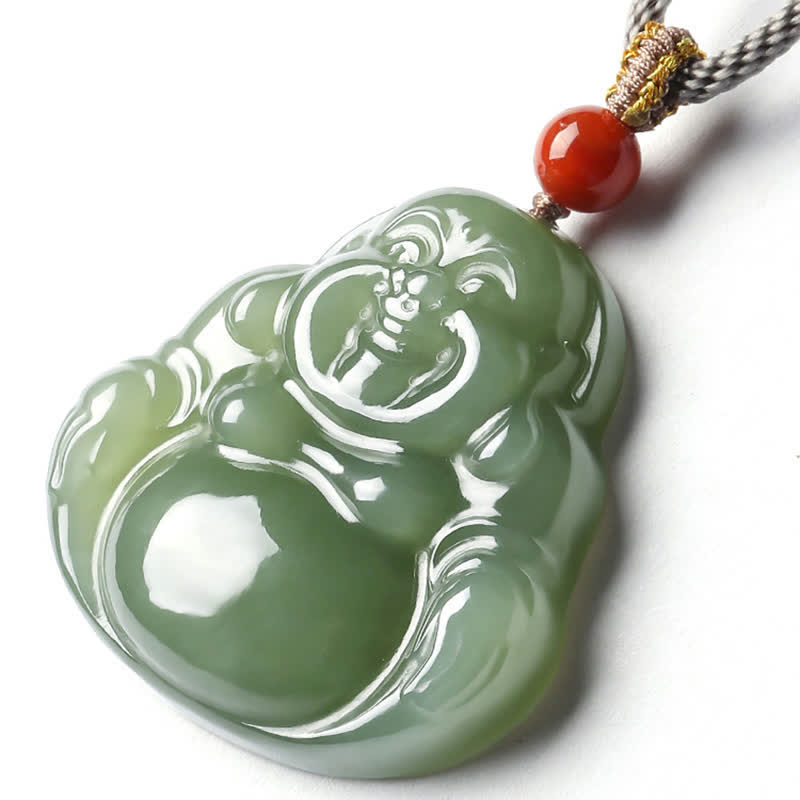 Halskette mit lachendem Buddha aus Hetian-Jade für Fülle und Wohlstand