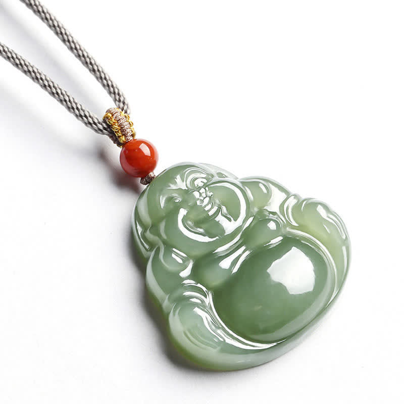 Halskette mit lachendem Buddha aus Hetian-Jade für Fülle und Wohlstand