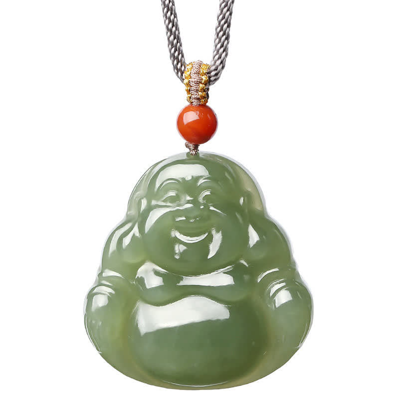 Halskette mit lachendem Buddha aus Hetian-Jade für Fülle und Wohlstand