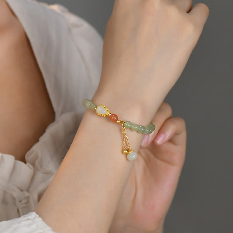 Hetian Jade Lotus Fülle Glück Armband 925 Silber