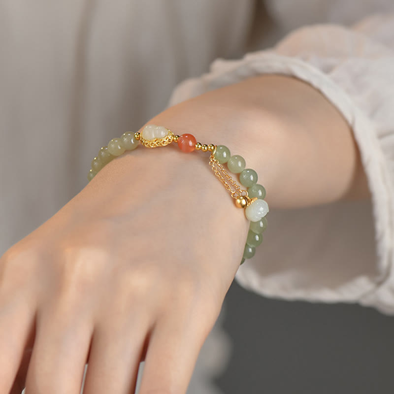 Hetian Jade Lotus Fülle Glück Armband 925 Silber