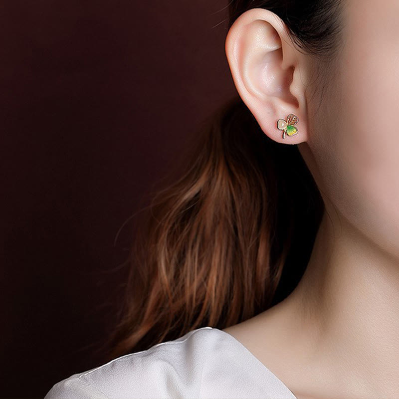 Hetian Jade Glück Kleeblatt Halskette & Ohrringe Set