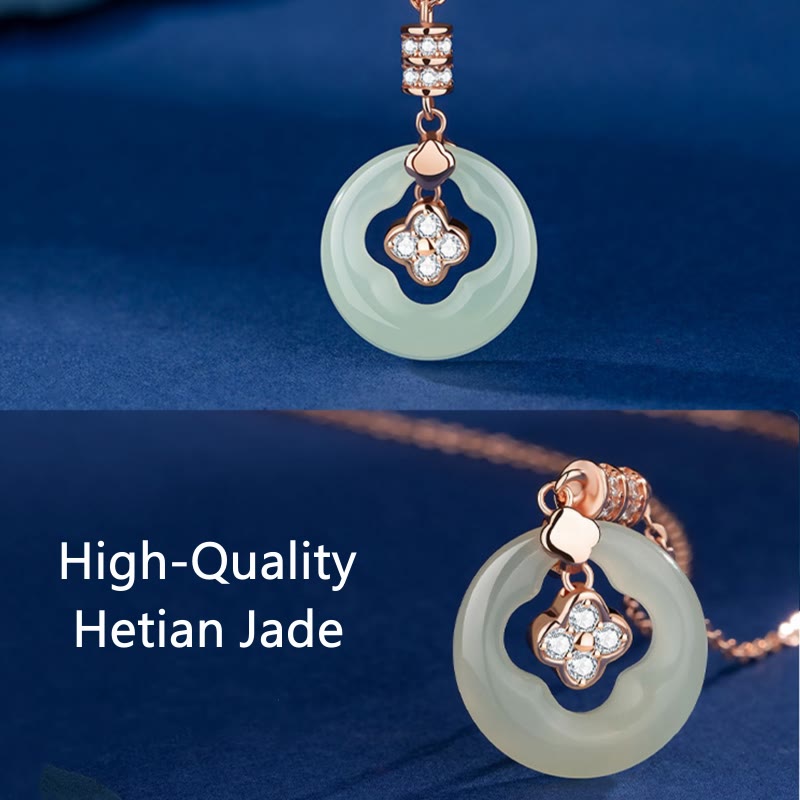 Glücksbringer-Halskette mit vierblättrigem Kleeblatt aus Hetian-Jade für Wohlstand